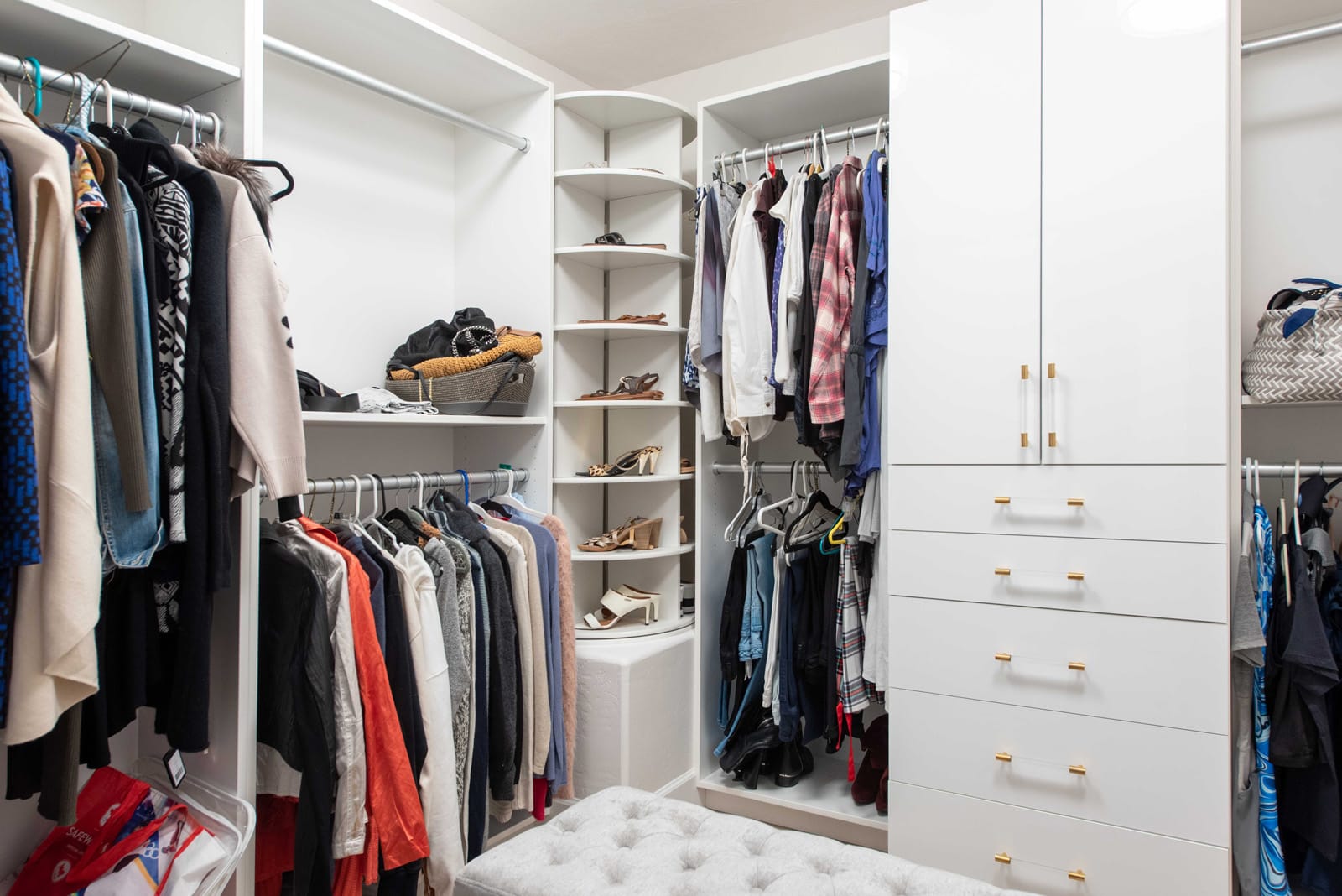 Walk-in closet with shoe tower & drawers