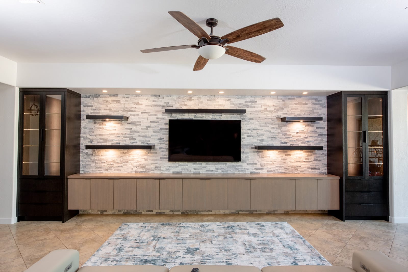 Stacked Stone Media Wall, finished project