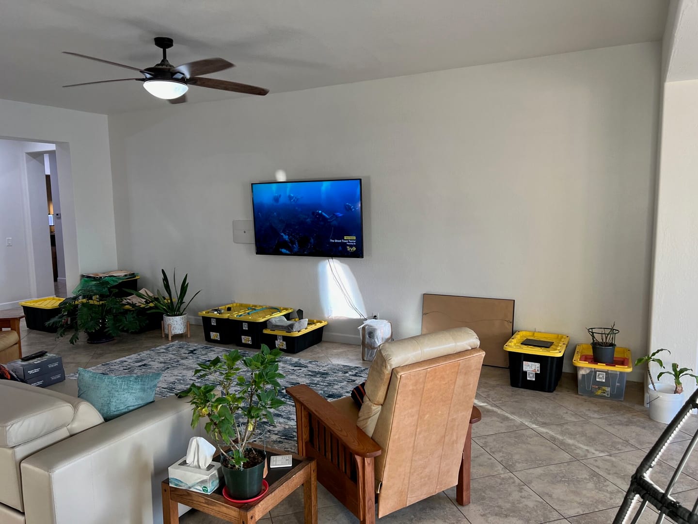 Stacked Stone Media Wall in Glendale, AZ, before photo 2