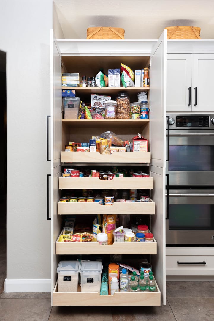 Pull-out pantry with roll-out shelves