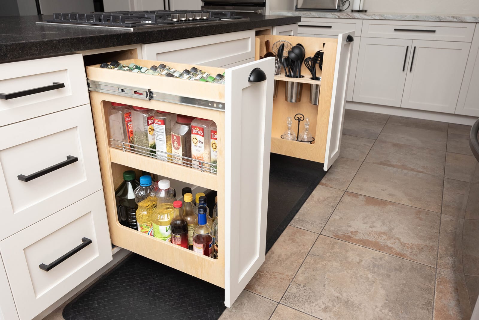 Base pull-outs for oils, spices & utensils