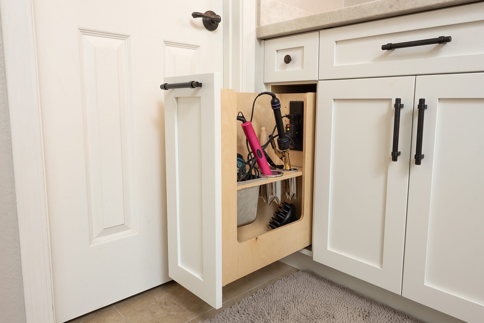 Vanity pull-out for styling tools