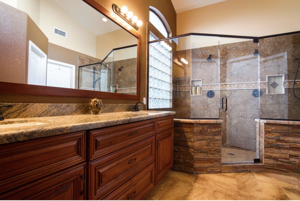bathroom stone tile 1024x687 - Stone, Tile, Glass & Wood Cabinetry